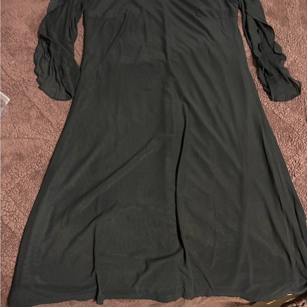 Women’s Long Sleeve Black Maxi Dress with Subtle A-Line Skirt